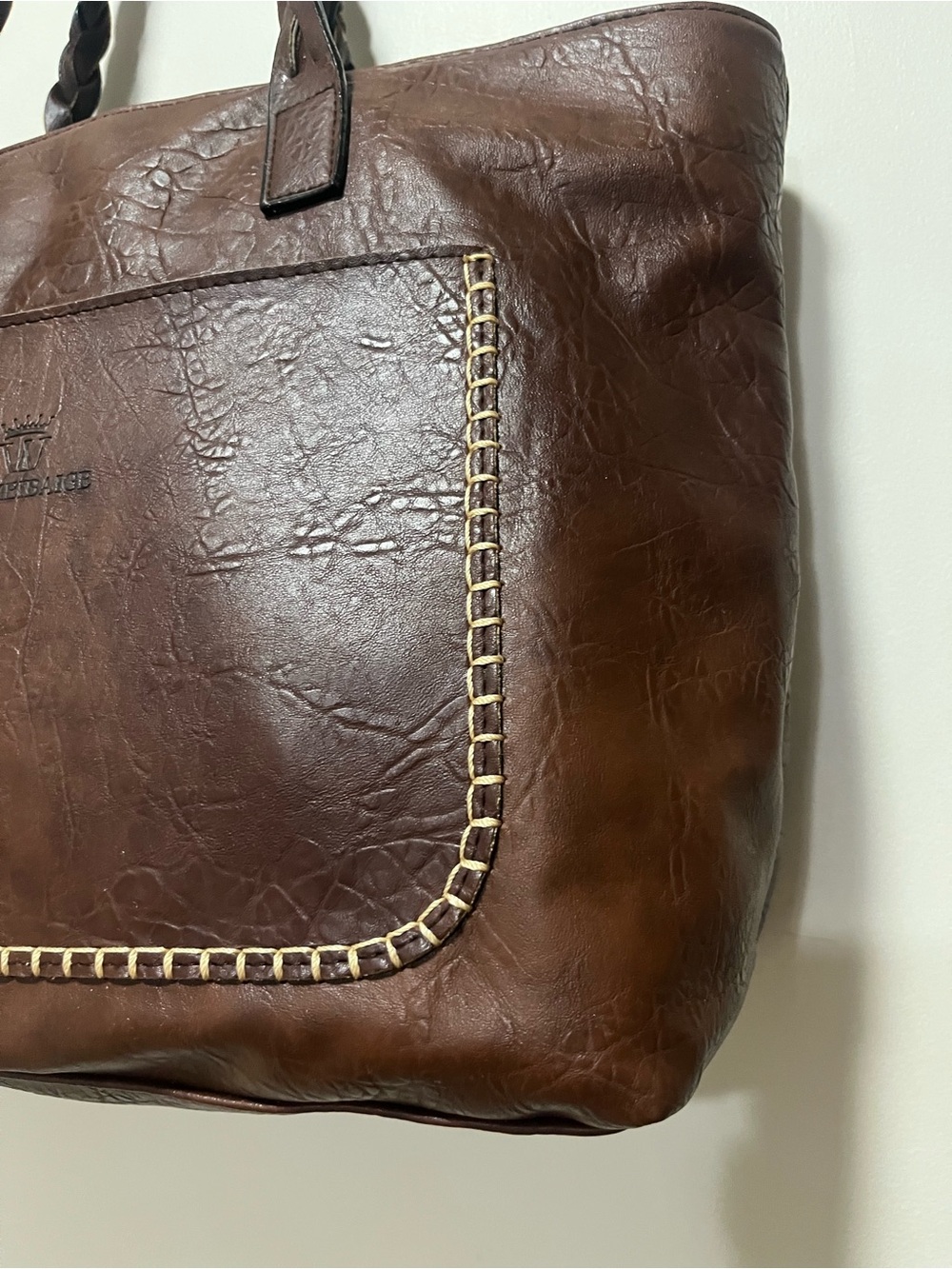 Weimeibaige Brown Braided Strap Oversized Tote Bag Tassel Whipstitch - Picture 5 of 11